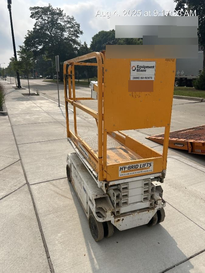 Custom Equipment HB-1430 <ul>
 <li>Hy-Brid Scissor Lift</li>
  <li>Platform capacity up to 670 lbs.</li>
  <li>Working height up to 20 ft</li>
  <li>Weighs under 1,700 lbs.</li>
  <li>Non-marking wheels </li>
</ul>