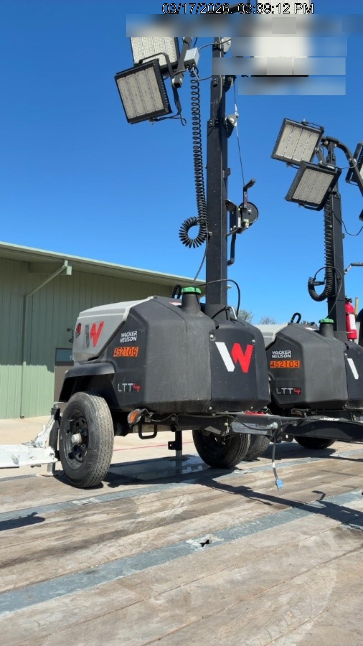 2024 Wacker Neuson LTT4 Diesel, Kohler KDW702, Deep Sea Controller, Auto Start, LED 320W, Bypass Outlet, T3