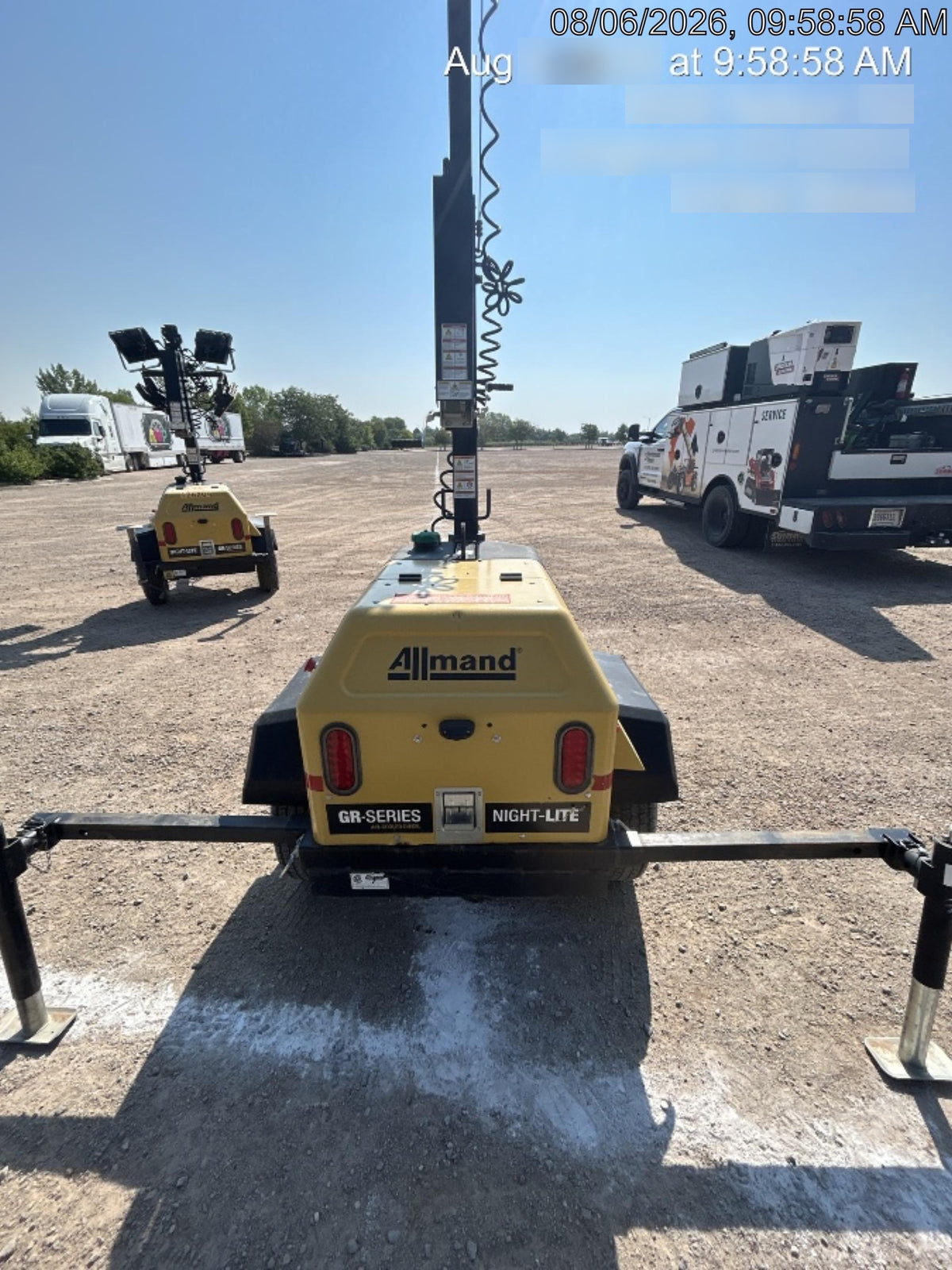 2020 Allmand NLV3GR (4) LED Light Fixture 350W, 23' Vertical Mast, 3kW Prime, Towable, Deep Sea L401, Leveling Jacks, Yanmar T4F 5.8hp