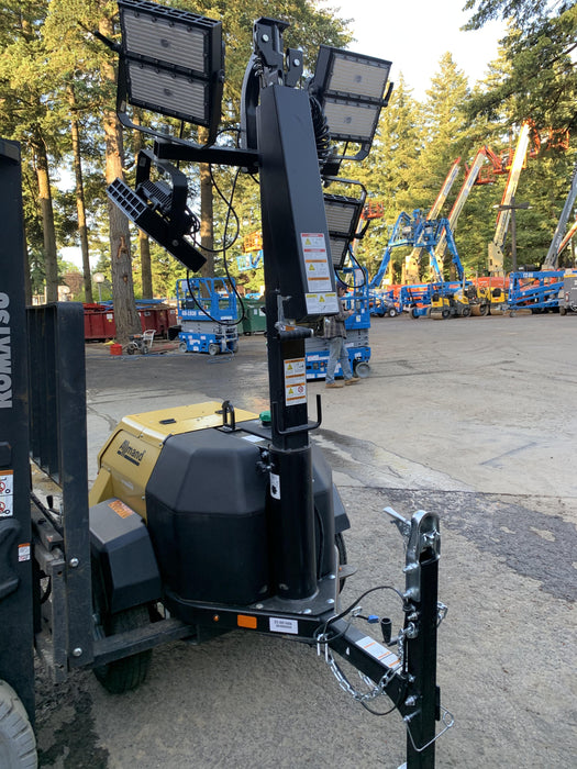 2022 Allmand NLV3GR (4) LED Light Fixture 350W, 23' Vertical Mast, 3kW Prime, Towable, Deep Sea L401, Leveling Jacks, Yanmar T4F 5.8hp