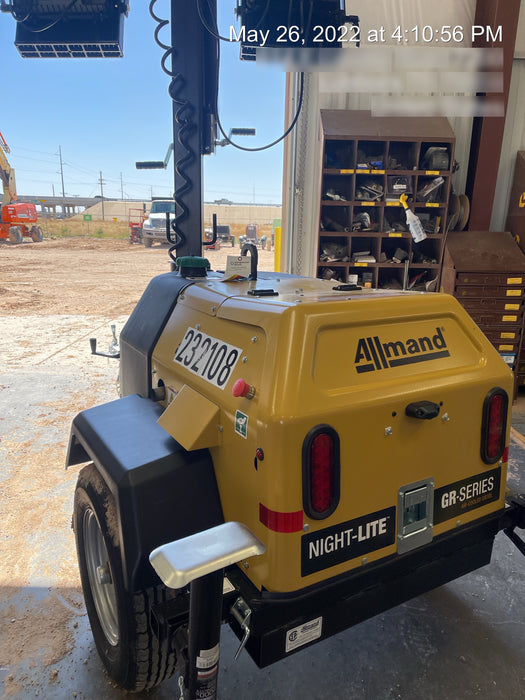 2022 Allmand NLV3GR (4) LED Light Fixture 350W, 23' Vertical Mast, 3kW Prime, Towable, Deep Sea L401, Leveling Jacks, Yanmar T4F 5.8hp