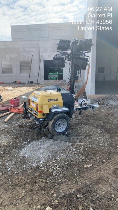 2022 Allmand NLV3GR (4) LED Light Fixture 350W, 23' Vertical Mast, 3kW Prime, Towable, Deep Sea L401, Leveling Jacks, Yanmar T4F 5.8hp