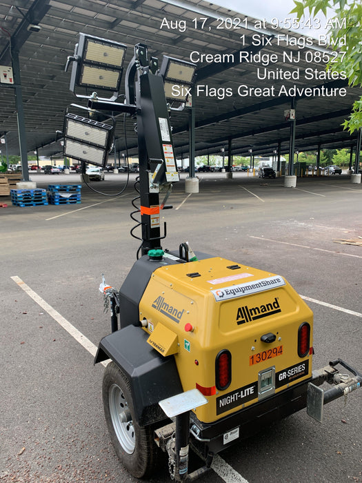 2021 Allmand NLV3GR (4) LED Light Fixture 350W, 23' Vertical Mast, 3kW Prime, Towable, Deep Sea L401, Leveling Jacks, Yanmar T4F 5.8hp