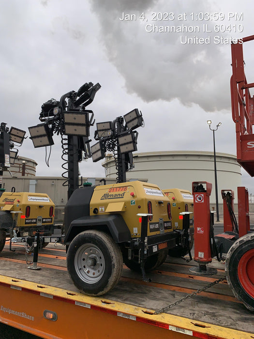 2022 Allmand NLV3GR (4) LED Light Fixture 350W, 23' Vertical Mast, 3kW Prime, Towable, Deep Sea L401, Leveling Jacks, Yanmar T4F 5.8hp