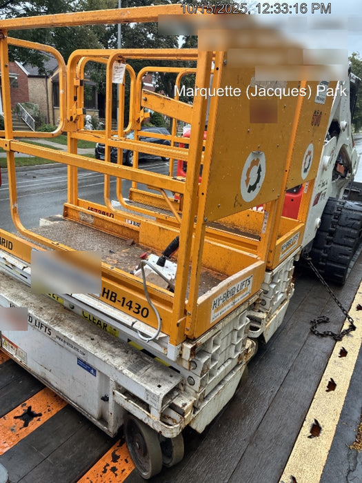 Custom Equipment HB-1430 Hy-Brid Scissor Lift
Platform capacity up to 670 lbs
Working height up to 20 ft
Weighs under 1,700 lbs
Non-marking wheels