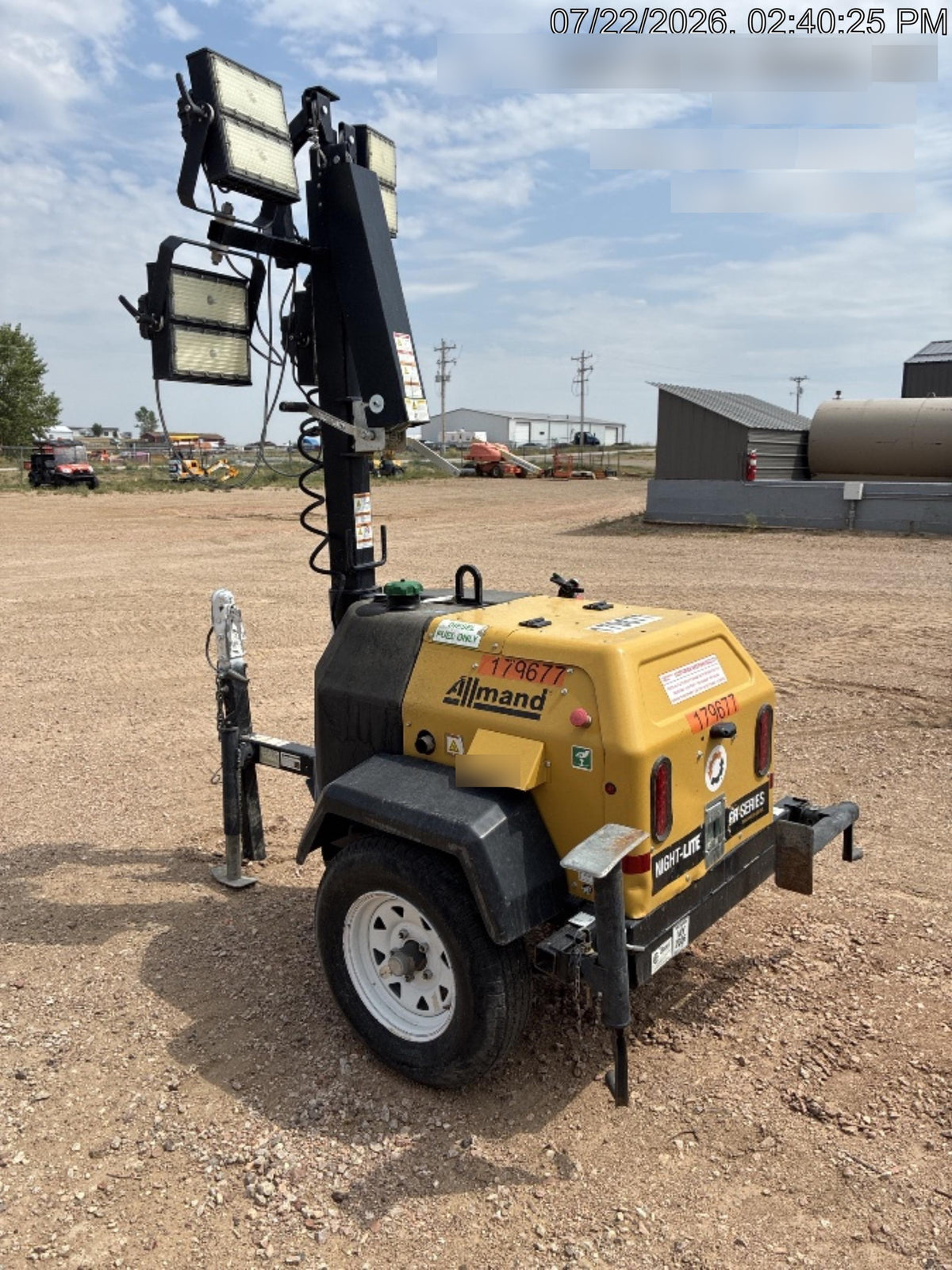 Allmand NLV3GR (4) LED Light Fixture 350W, 23' Vertical Mast, 3kW Prime, Towable, Deep Sea L401, Leveling Jacks, Yanmar T4F 5.8hp