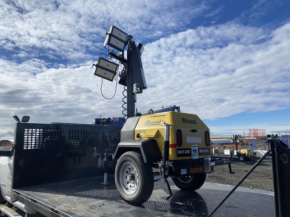 2022 Allmand NLV3GR (4) LED Light Fixture 350W, 23' Vertical Mast, 3kW Prime, Towable, ES Decals, T3