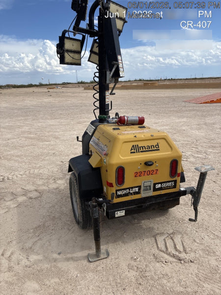 2022 Allmand NLV3GR (4) LED Light Fixture 350W, 23' Vertical Mast, 3kW Prime, Towable, Deep Sea L401, Leveling Jacks, Yanmar T4F 5.8hp