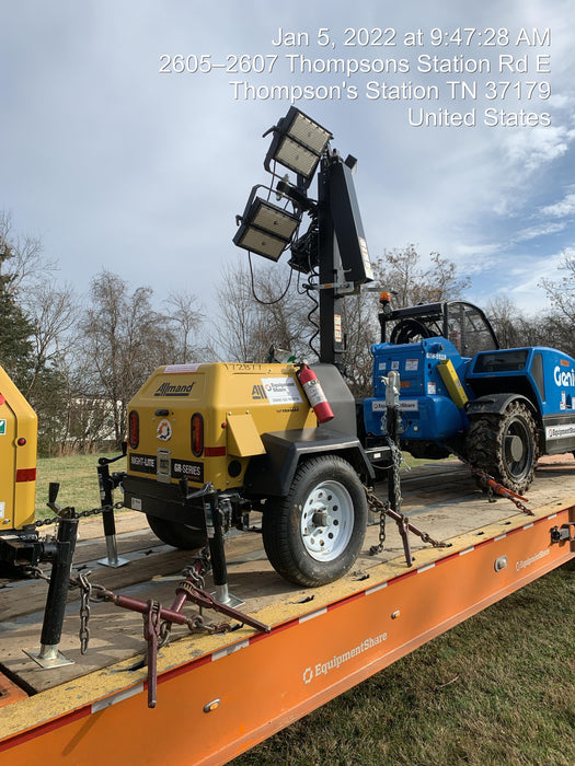 2021 Allmand NLV3GR (4) LED Light Fixture 350W, 23' Vertical Mast, 3kW Prime, Towable, Deep Sea L401, Leveling Jacks, Yanmar T4F 5.8hp