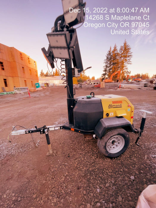 2022 Allmand NLV3GR (4) LED Light Fixture 350W, 23' Vertical Mast, 3kW Prime, Towable, Deep Sea L401, Leveling Jacks, Yanmar T4F 5.8hp