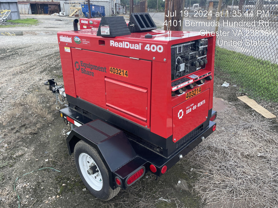 2024 Shindaiwa DGW400MDL Kubota D902 Engine, 23 HP, Dual Op Welder, Wire, Arc, Droop Stick, Tig, and CC Stick Functionality, Simulphase, 3 Phase and 1 Phase Gen Output, Single Axle NB Trlr, Slr Trckl Chrg 12V 12W, Fire Ext