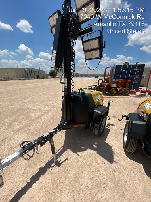 2022 Allmand NLV3GR (4) LED Light Fixture 350W, 23' Vertical Mast, 3kW Prime, Towable, Deep Sea L401, Leveling Jacks, Yanmar T4F 5.8hp