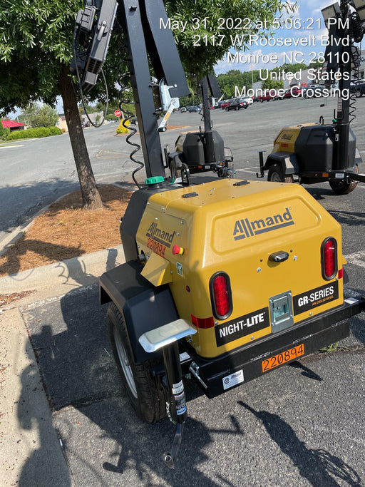 2022 Allmand NLV3GR (4) LED Light Fixture 350W, 23' Vertical Mast, 3kW Prime, Towable, Deep Sea L401, Leveling Jacks, Yanmar T4F 5.8hp