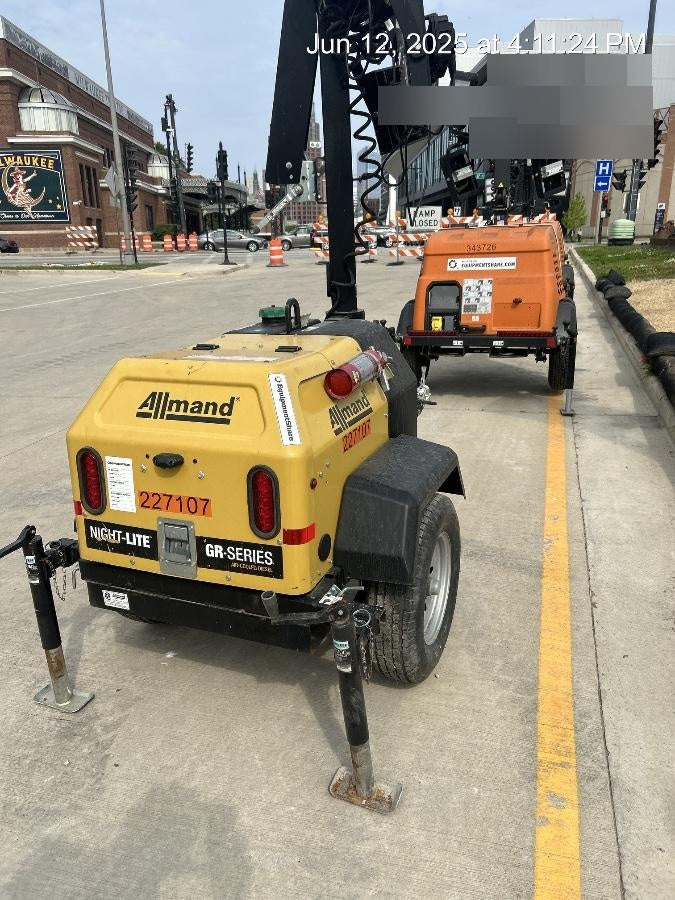 2022 Allmand NLV3GR (4) LED Light Fixture 350W, 23' Vertical Mast, 3kW Prime, Towable, Deep Sea L401, Leveling Jacks, Yanmar T4F 5.8hp