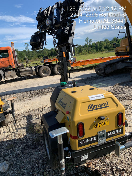 2022 Allmand NLV3GR (4) LED Light Fixture 350W, 23' Vertical Mast, 3kW Prime, Towable, Deep Sea L401, Leveling Jacks, Yanmar T4F 5.8hp