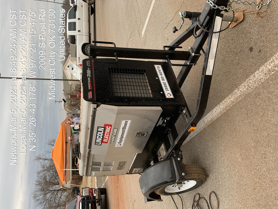 2019 Lincoln Electric Vantage 322 Ready-Pak 3, Two Wheel Trailer, Fender and Light Kit, Cable Rack