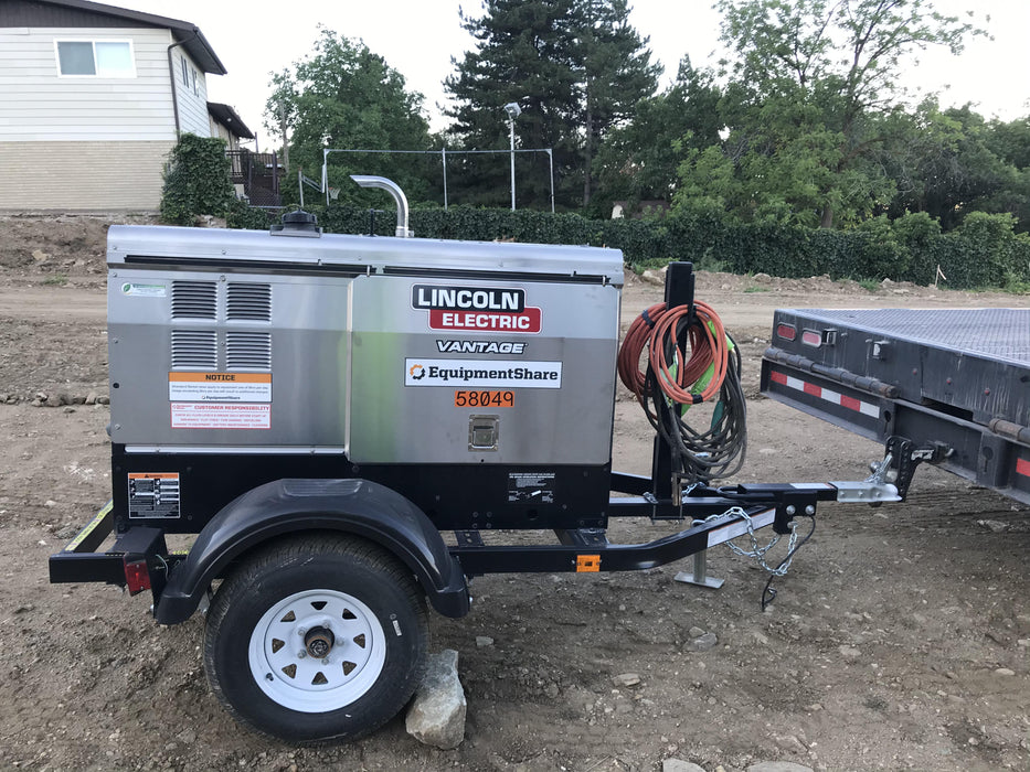2019 Lincoln Electric Vantage 322 Welder Ready-Pak 3, Two wheel trailer, Fender and Light kit, Cable Rack