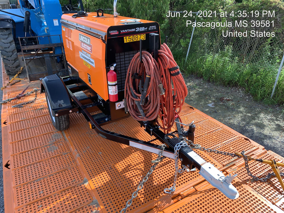 2021 Lincoln Electric Vantage 322 Vantage 322 Ready Pak 3 w/ Telematics & Decals, ORANGE (includes trailer, cable rack, fender light kit)