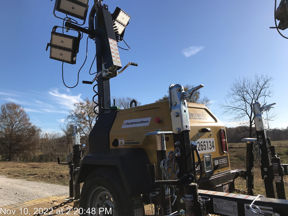 2022 Allmand NLV3GR (4) LED Light Fixture 350W, 23' Vertical Mast, 3kW Prime, Towable, ES Decals, T3