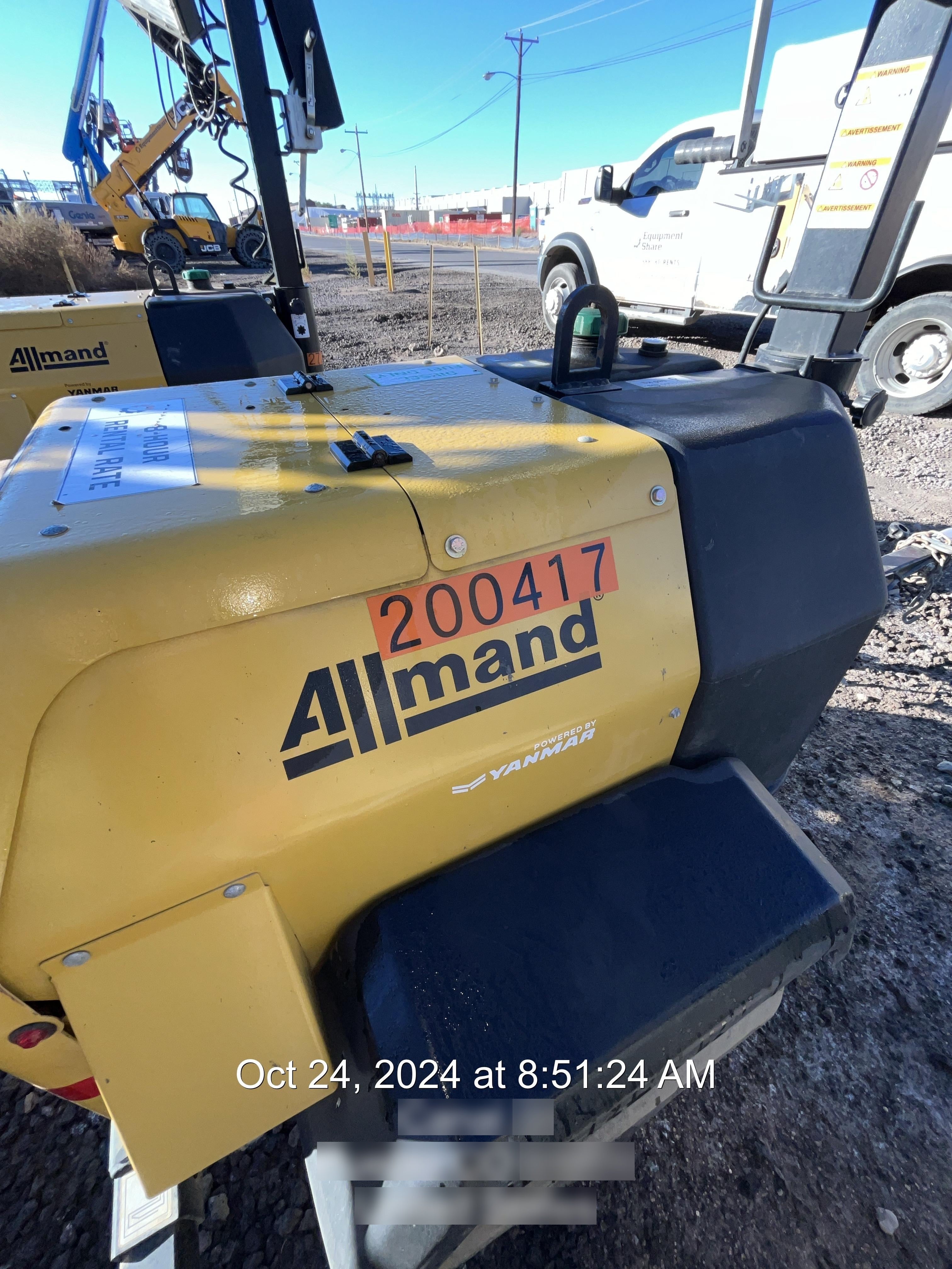 2022 Allmand NLV3GR (4) LED Light Fixture 350W, 23' Vertical Mast, 3kW Prime, Towable, Deep Sea L401, Leveling Jacks, Yanmar T4F 5.8hp