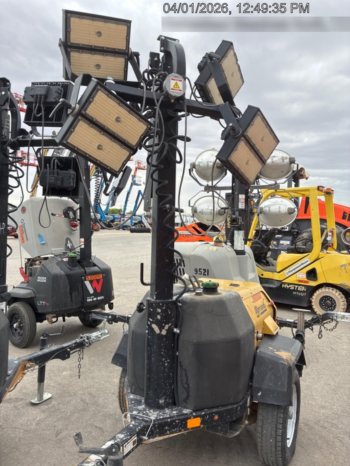 2021 Allmand NLV3GR (4) LED Light Fixture 350W, 23' Vertical Mast, 3kW Prime, Towable, Deep Sea L401, Leveling Jacks, Yanmar T4F 5.8hp