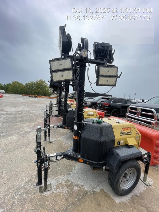 2022 Allmand NLV3GR (4) LED Light Fixture 350W, 23' Vertical Mast, 3kW Prime, Towable, Deep Sea L401, Leveling Jacks, Yanmar T4F 5.8hp