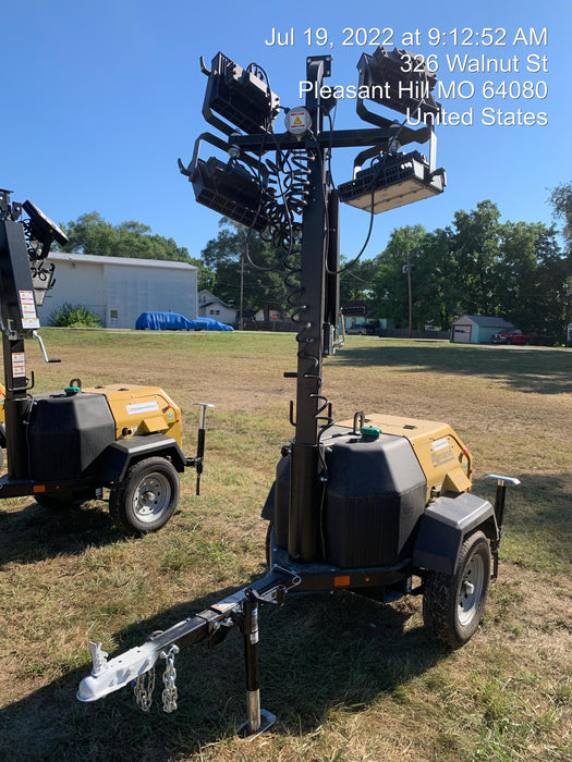 2022 Allmand NLV3GR (4) LED Light Fixture 350W, 23' Vertical Mast, 3kW Prime, Towable, Deep Sea L401, Leveling Jacks, Yanmar T4F 5.8hp