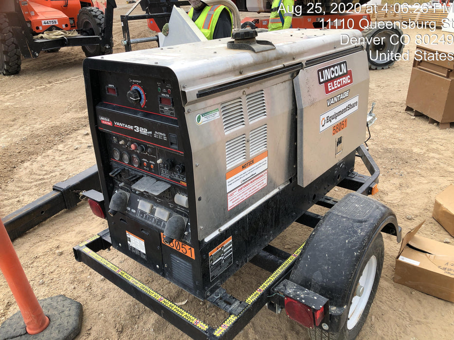 2019 Lincoln Electric Vantage 322 Welder Ready-Pak 3, Two wheel trailer, Fender and Light kit, Cable Rack