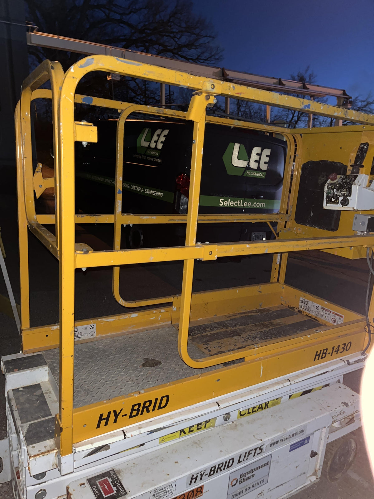 Custom Equipment HB-1430 Hy-Brid Scissor Lift
Platform capacity up to 670 lbs
Working height up to 20 ft
Weighs under 1,700 lbs
Non-marking wheels