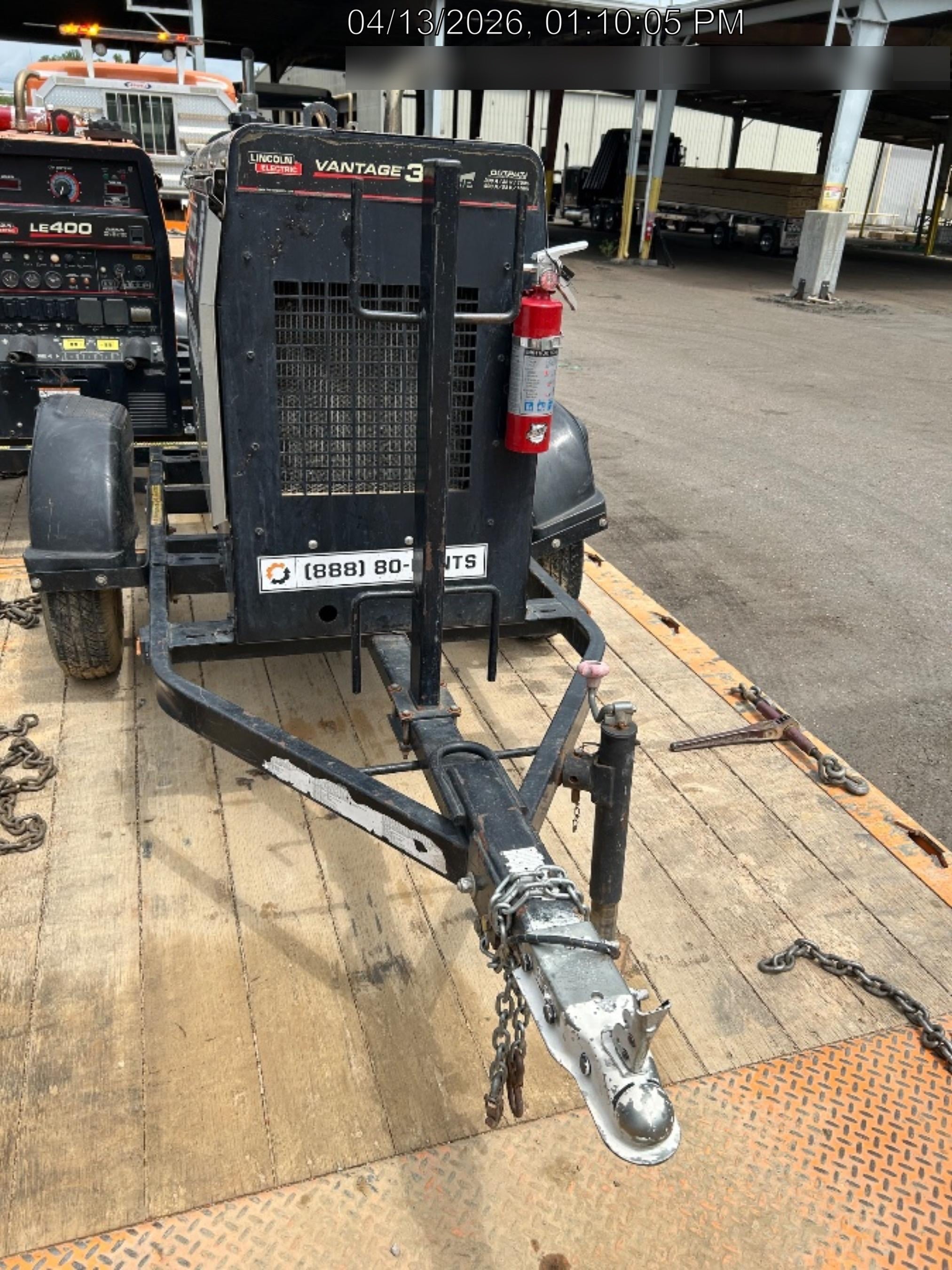 2019 Lincoln Electric Vantage 322 Welder Ready-Pak 3, Two wheel trailer, Fender and Light kit, Cable Rack