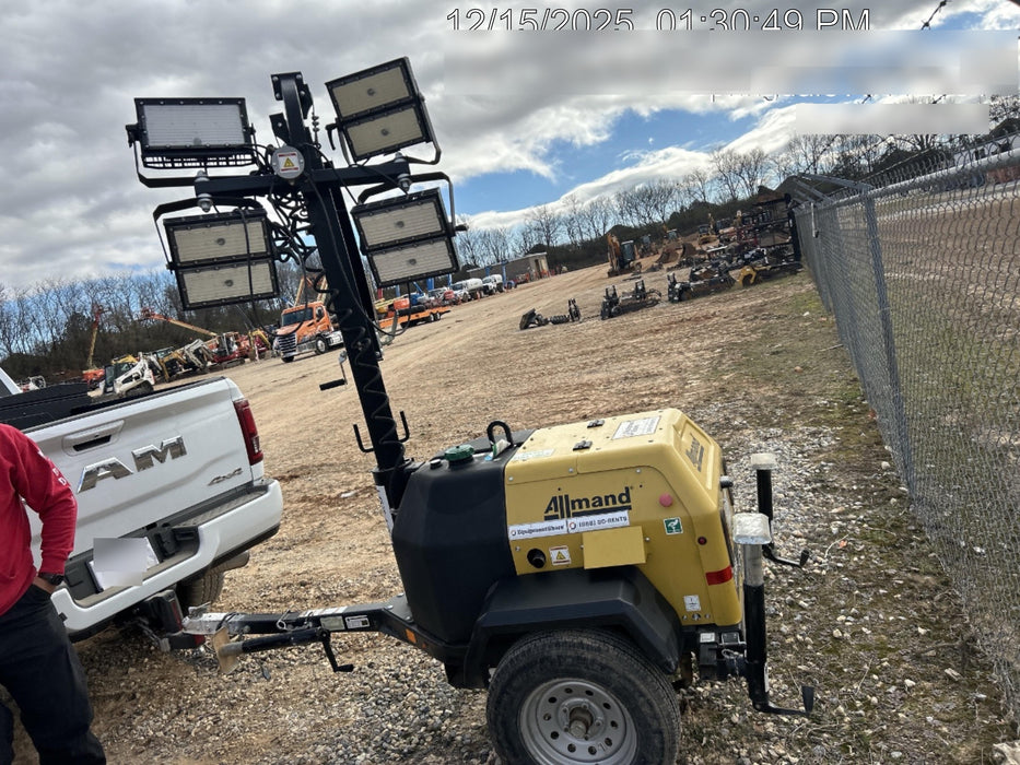 2022 Allmand NLV3GR (4) LED Light Fixture 350W, 23' Vertical Mast, 3kW Prime, Towable, Deep Sea L401, Leveling Jacks, Yanmar T4F 5.8hp