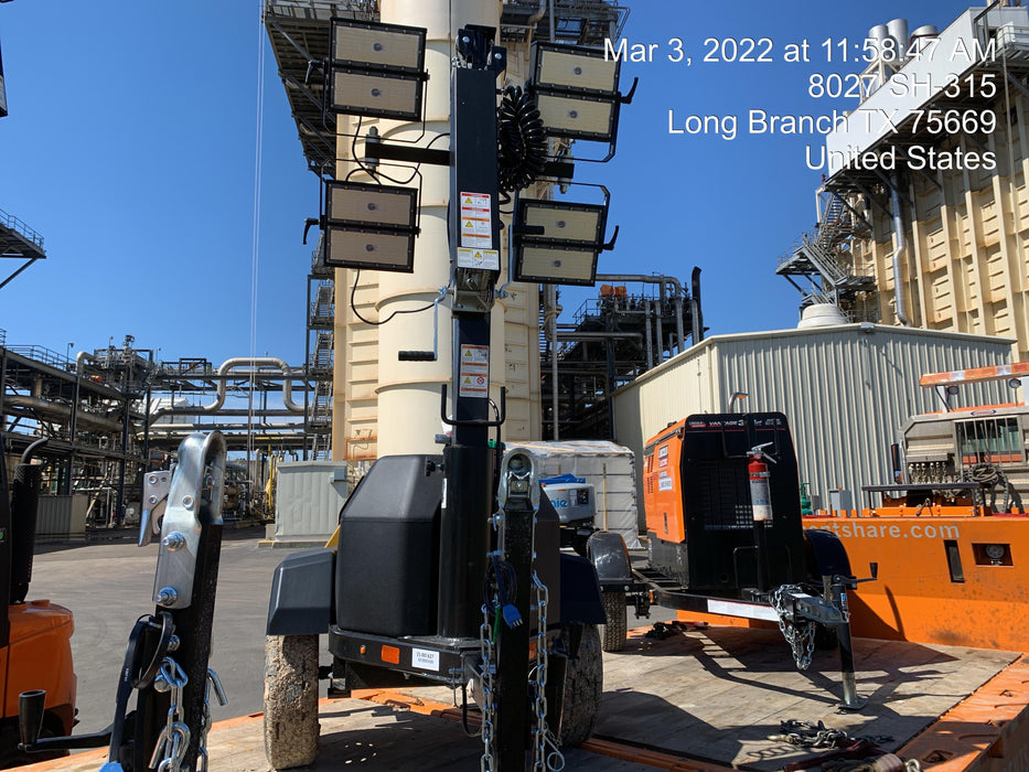 2022 Allmand NLV3GR (4) LED Light Fixture 350W, 23' Vertical Mast, 3kW Prime, Towable, Deep Sea L401, Leveling Jacks, Yanmar T4F 5.8hp