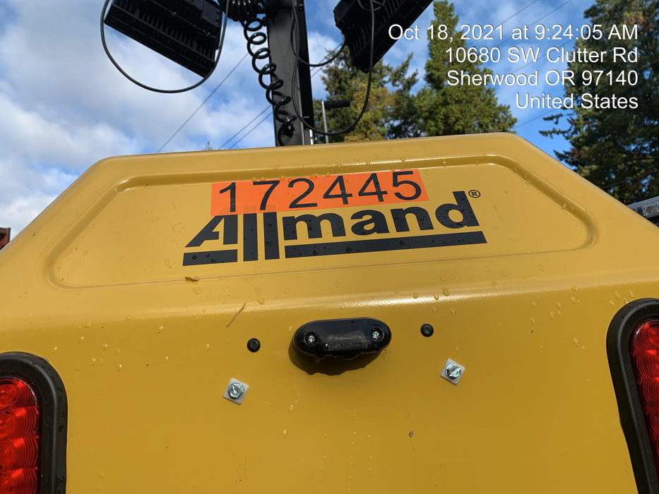 2021 Allmand NLV3GR (4) LED Light Fixture 350W, 23' Vertical Mast, 3kW Prime, Towable, Deep Sea L401, Leveling Jacks, Yanmar T4F 5.8hp