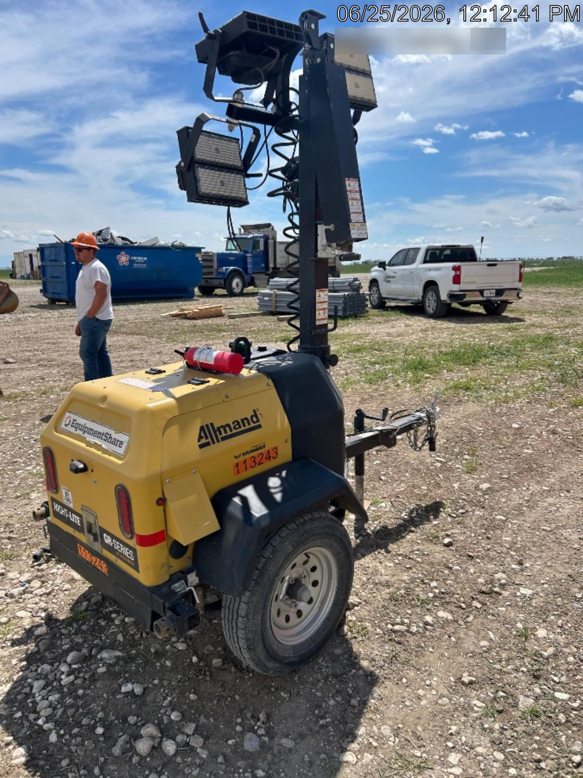 2020 Allmand NLV3GR (4) LED Light Fixture 350W, 23' Vertical Mast, 3kW Prime, Towable, Deep Sea L401, Leveling Jacks, Yanmar T4F 5.8hp