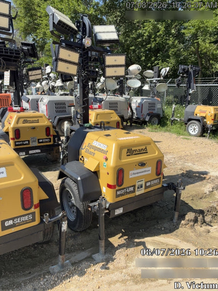 2022 Allmand NLV3GR (4) LED Light Fixture 350W, 23' Vertical Mast, 3kW Prime, Towable, Deep Sea L401, Leveling Jacks, Yanmar T4F 5.8hp