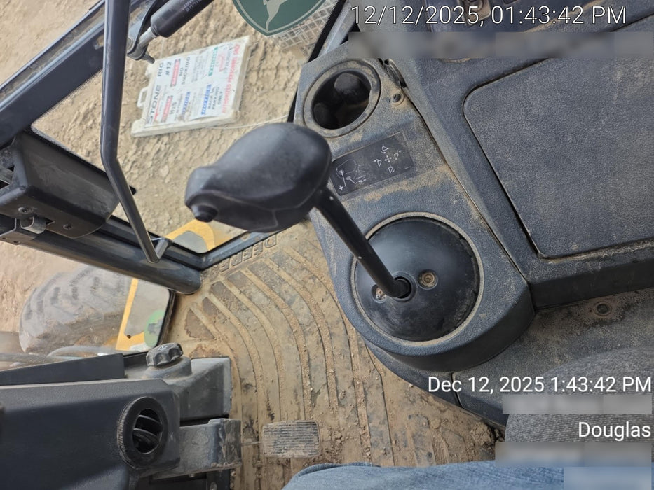 2019 John Deere 410L 4WD, CAB/HVAC, Standard Dipperstick, ISO Controls, Rear Aux Hydraulics, Manual QC, 1.5 Yd Bucket w/Forks, 24" Bucket