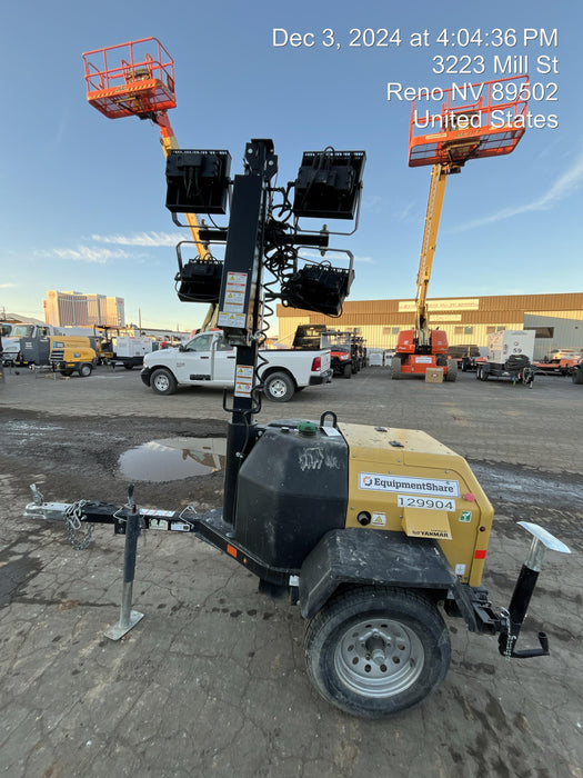 2021 Allmand NLV3GR (4) LED Light Fixture 350W, 23' Vertical Mast, 3kW Prime, Towable, Deep Sea L401, Leveling Jacks, Yanmar T4F 5.8hp