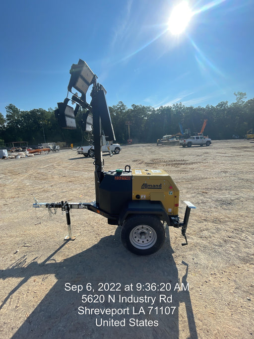 2022 Allmand NLV3GR (4) LED Light Fixture 350W, 23' Vertical Mast, 3kW Prime, Towable, Deep Sea L401, Leveling Jacks, Yanmar T4F 5.8hp