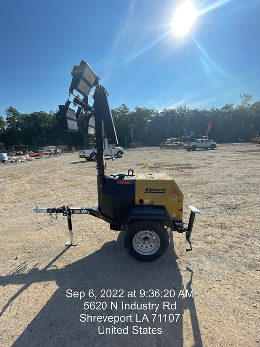 2022 Allmand NLV3GR (4) LED Light Fixture 350W, 23' Vertical Mast, 3kW Prime, Towable, Deep Sea L401, Leveling Jacks, Yanmar T4F 5.8hp