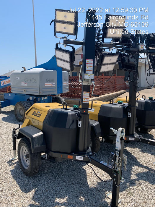 2022 Allmand NLV3GR (4) LED Light Fixture 350W, 23' Vertical Mast, 3kW Prime, Towable, Deep Sea L401, Leveling Jacks, Yanmar T4F 5.8hp