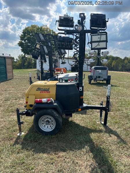 2022 Allmand NLV3GR (4) LED Light Fixture 350W, 23' Vertical Mast, 3kW Prime, Towable, Deep Sea L401, Leveling Jacks, Yanmar T4F 5.8hp