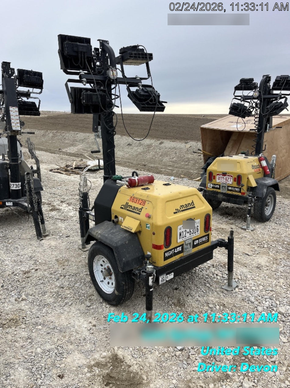 2021 Allmand NLV3GR (4) LED Light Fixture 350W, 23' Vertical Mast, 3kW Prime, Towable, Deep Sea L401, Leveling Jacks, Yanmar T4F 5.8hp