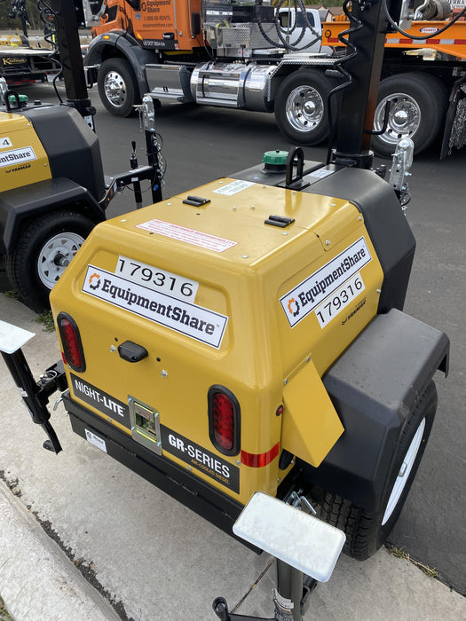 Allmand NLV3GR (4) LED Light Fixture 350W, 23' Vertical Mast, 3kW Prime, Towable, Deep Sea L401, Leveling Jacks, Yanmar T4F 5.8hp