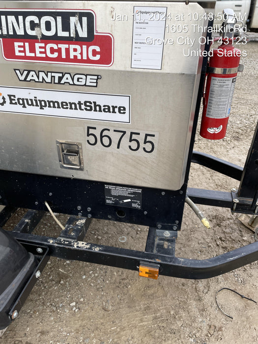 2019 Lincoln Electric Vantage 322 Welder Ready-Pak 3, Two wheel trailer, Fender and Light kit, Cable Rack