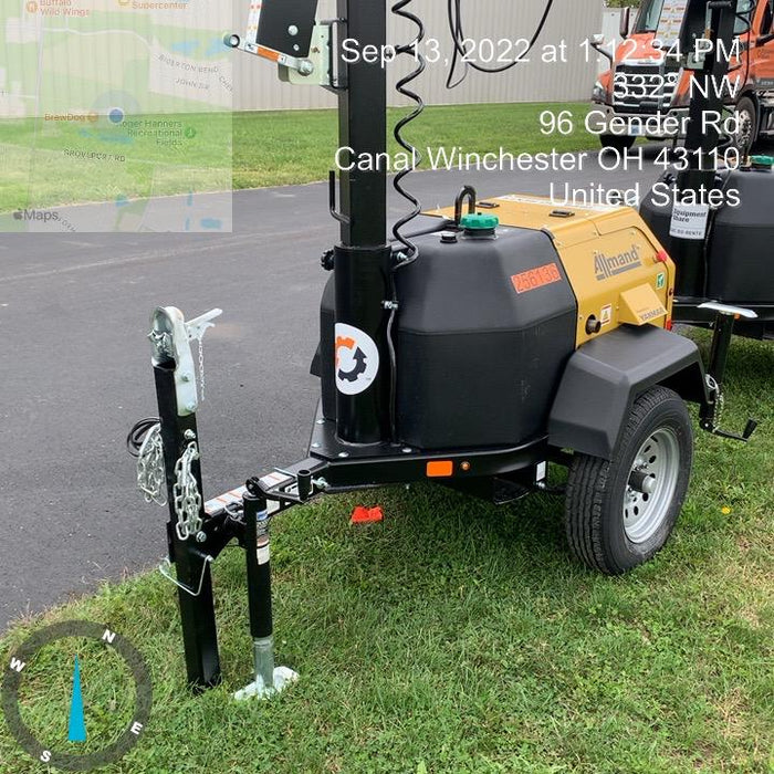 2022 Allmand NLV3GR (4) LED Light Fixture 350W, 23' Vertical Mast, 3kW Prime, Towable, ES Decals, T3