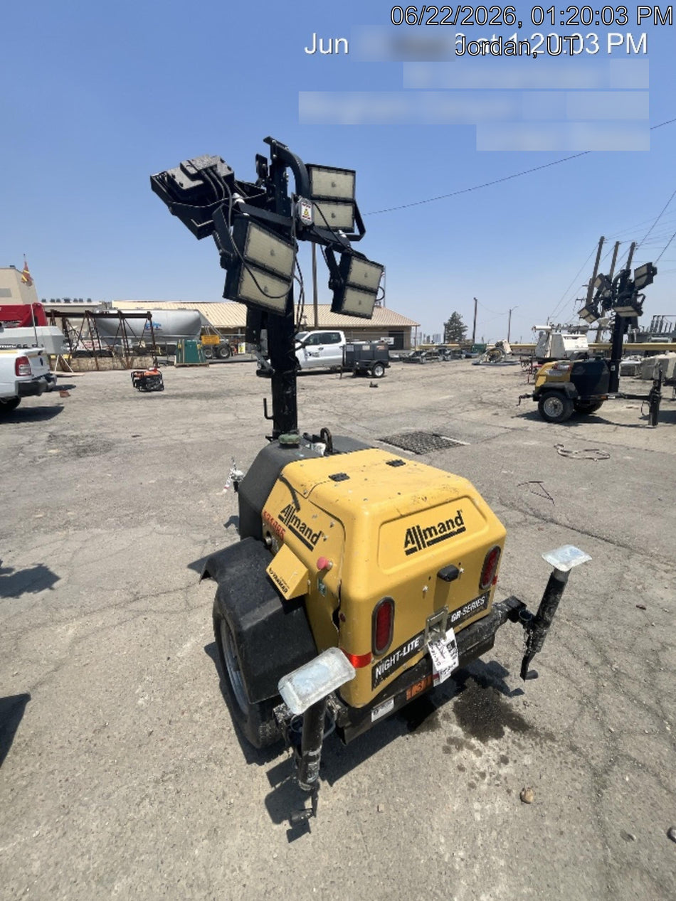 2021 Allmand NLV3GR (4) LED Light Fixture 350W, 23' Vertical Mast, 3kW Prime, Towable, Deep Sea L401, Leveling Jacks, Yanmar T4F 5.8hp