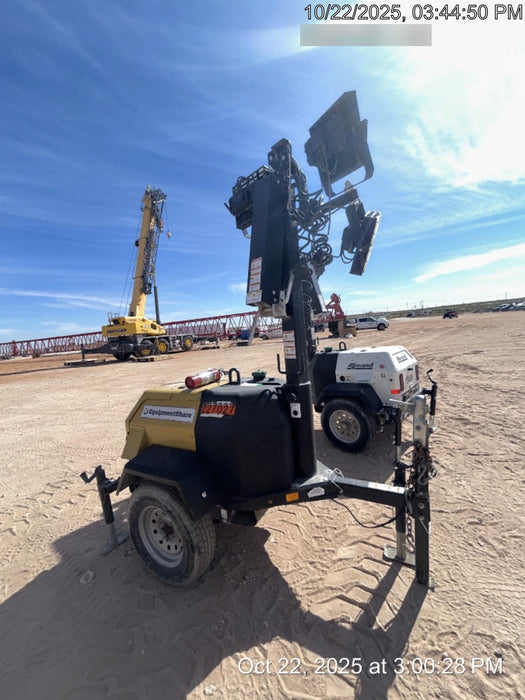 2022 Allmand NLV3GR (4) LED Light Fixture 350W, 23' Vertical Mast, 3kW Prime, Towable, Deep Sea L401, Leveling Jacks, Yanmar T4F 5.8hp