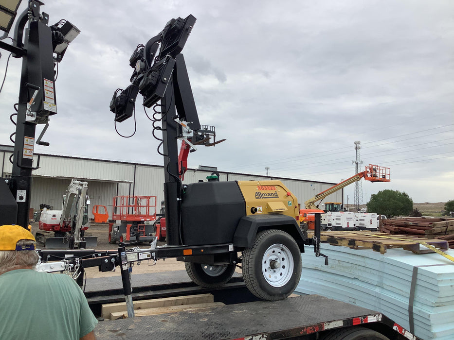 2021 Allmand NLV3GR (4) LED Light Fixture 350W, 23' Vertical Mast, 3kW Prime, Towable, Deep Sea L401, Leveling Jacks, Yanmar T4F 5.8hp