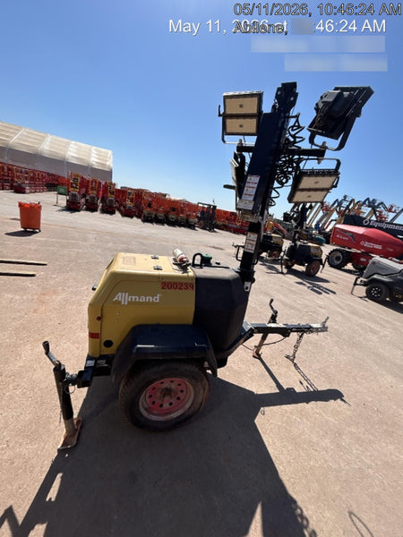 2022 Allmand NLV3GR (4) LED Light Fixture 350W, 23' Vertical Mast, 3kW Prime, Towable, Deep Sea L401, Leveling Jacks, Yanmar T4F 5.8hp