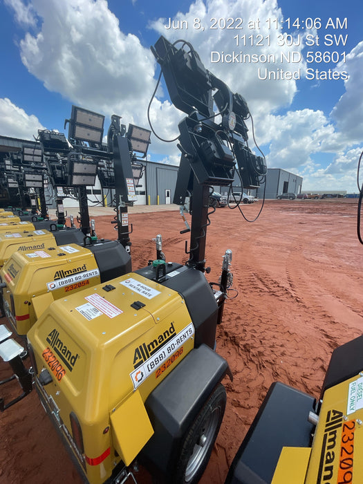 2022 Allmand NLV3GR (4) LED Light Fixture 350W, 23' Vertical Mast, 3kW Prime, Towable, Deep Sea L401, Leveling Jacks, Yanmar T4F 5.8hp